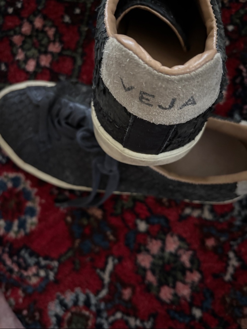 Veja Black Sneakers with Cream Heel Tab